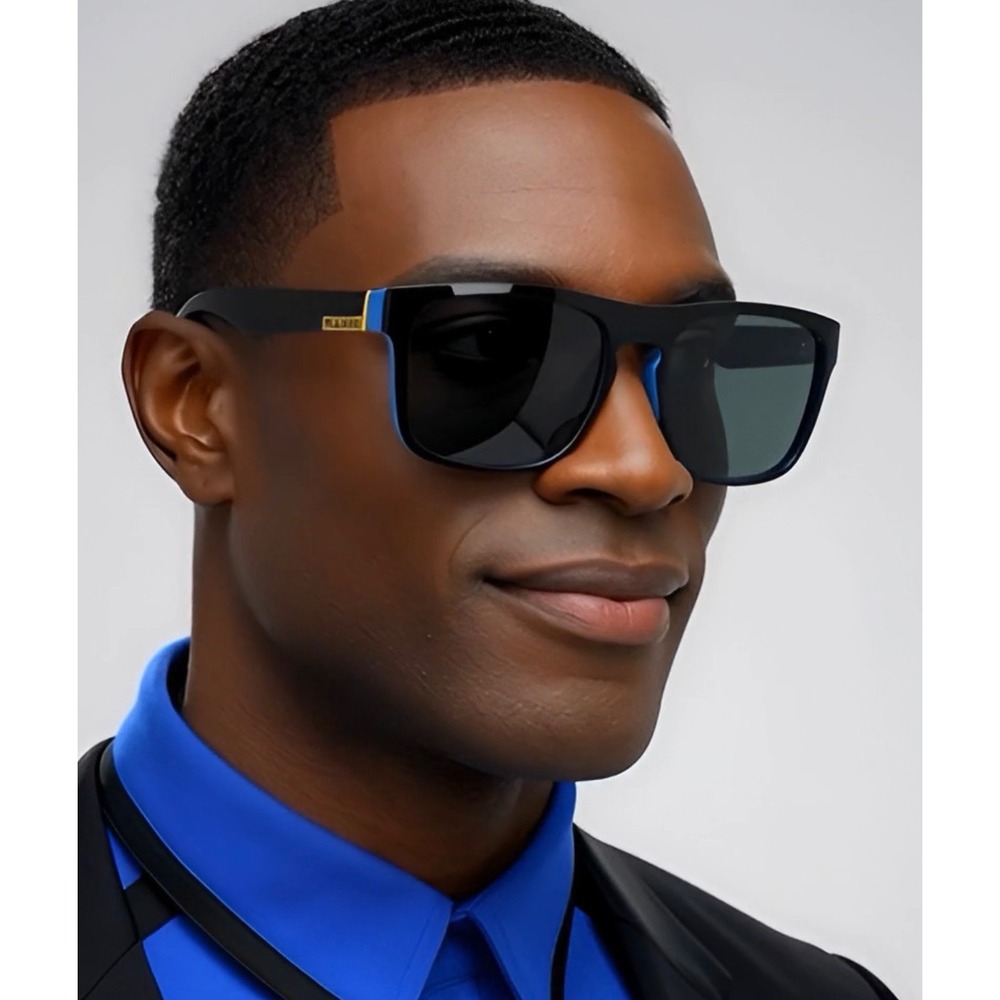 Men Black Blue Sport Wrap Frame UV Protection Eyewear Polarized Sunglasses Gafas